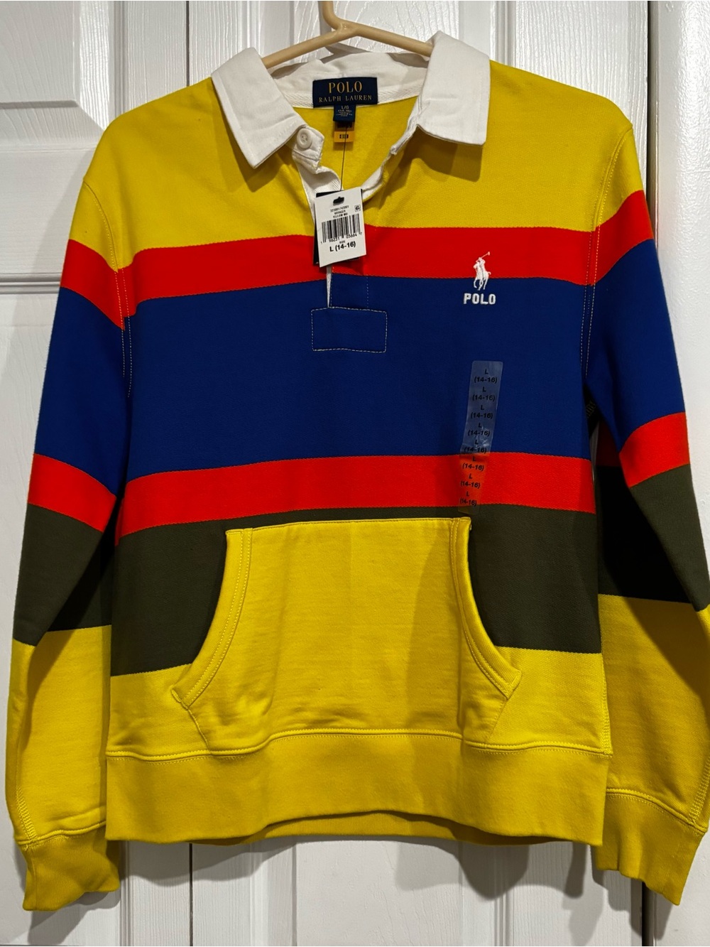 Polo by Ralph Lauren Yellow, Blue & Red Striped Rugby Pullover. NWT! Via Via